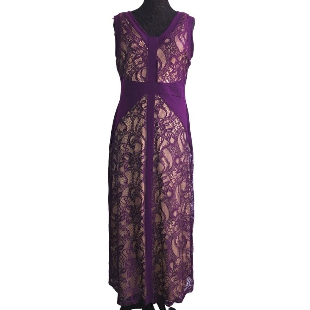 CARDLETTE PETITE Purple Lace Nude Lining Maxi Dress Petite XL